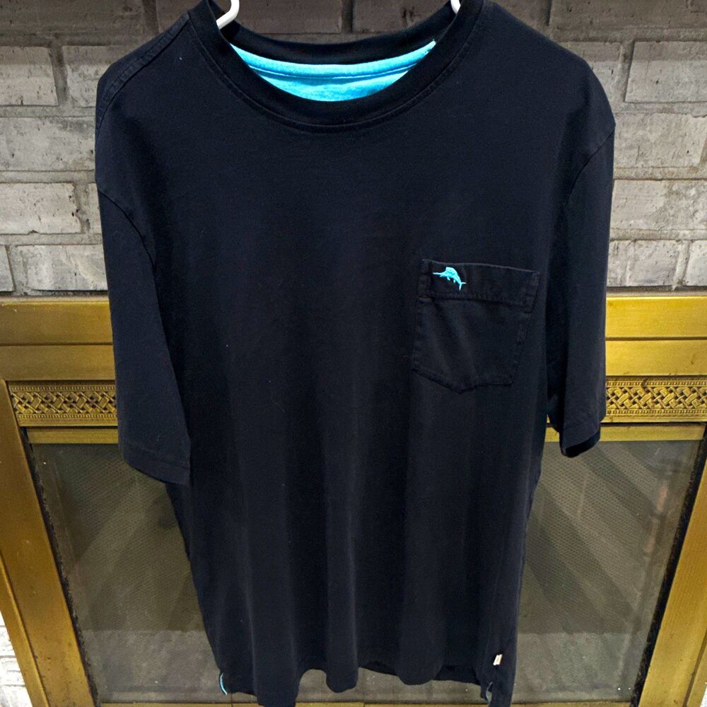 Tommy Bahama Men’s Black Crew Neck Short Sleeve Marlin Pocket Tee Cotton L